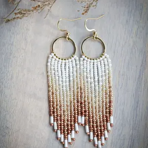 Handmade Rose Gold Ombré Dream Catcher Fringe Earring Hoop for Women - Boho Beaded Jewelry with Healing Energy for Fall Statement and Wedding