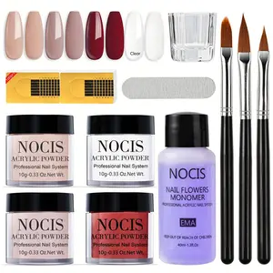 4 pcs 10g Acrylic Powder Set, Professional Acrylic Nail Powder Kit with Nail Brush & Liquid Monomer, for Acrylic Nails Extension, Carving & Nail Art, Manicure Tools for Nail Techs