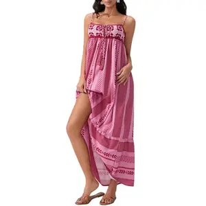 Women Summer Sleeveless Flowy Dress, Casual Geometric Print Crochet Tassels A-Line Party Dress for Vacation Streetwear #TikTokShopSummerTurnup #cozyvibes