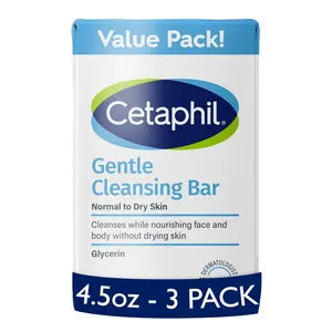 Cetaphil Gentle Cleansing Bar Soap, 4.5 oz Each (Pack of 3), Non-Irritating, For Sensitive Skin