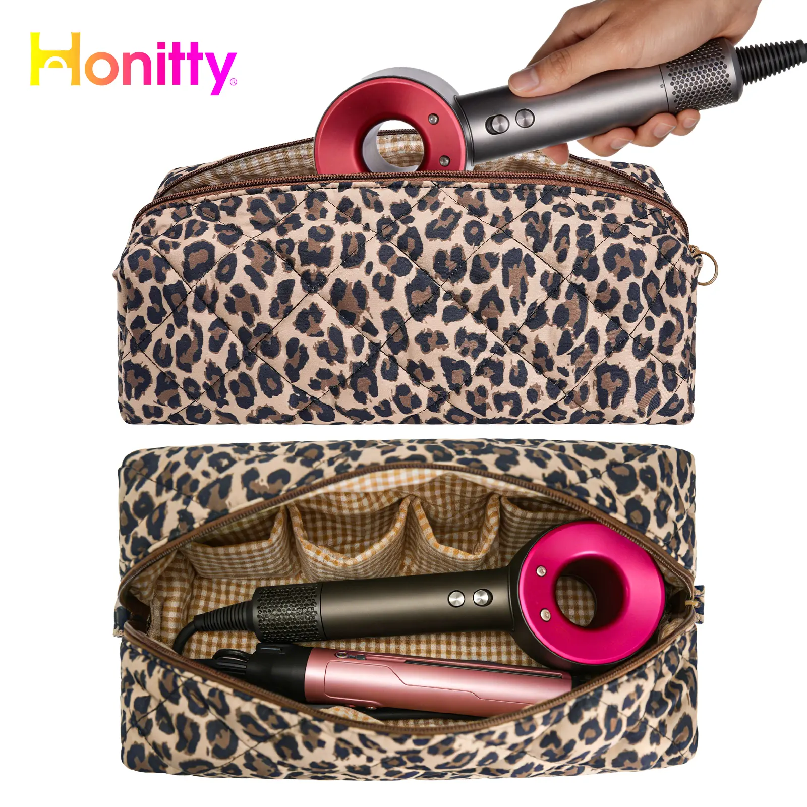 HONITTY Quilted Hair Tools Travel Organizer Bag - Lightweight, Durable Travel Gear Carry-On Set for Dyson Airwrap Styler, Curling Irons, Toiletries & Daily Hair Tool Storage, Carry-On Set Travel Organizers