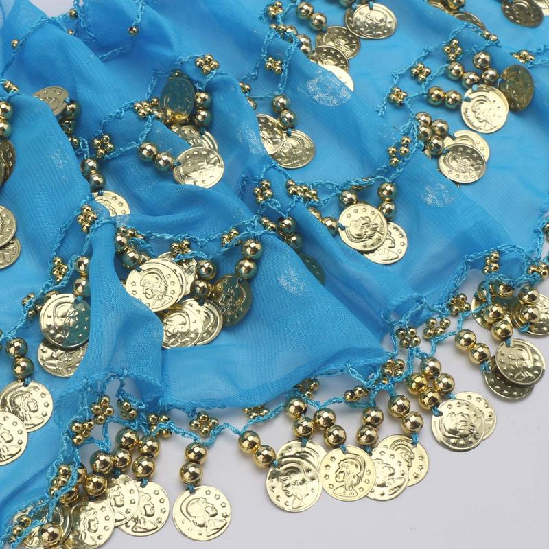 Women 3 Rows 128 Gold Coins Belly Dance Costume Hip Scarf Skirt Belt Wrap Waist Chain