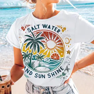Salt Water And Sun Shine Shirt, Summer Shirt, Retro Beach Shirt, Tropical Shirt, Seashells Shirt, Sunshine Shirt, Summer Trip Shirt