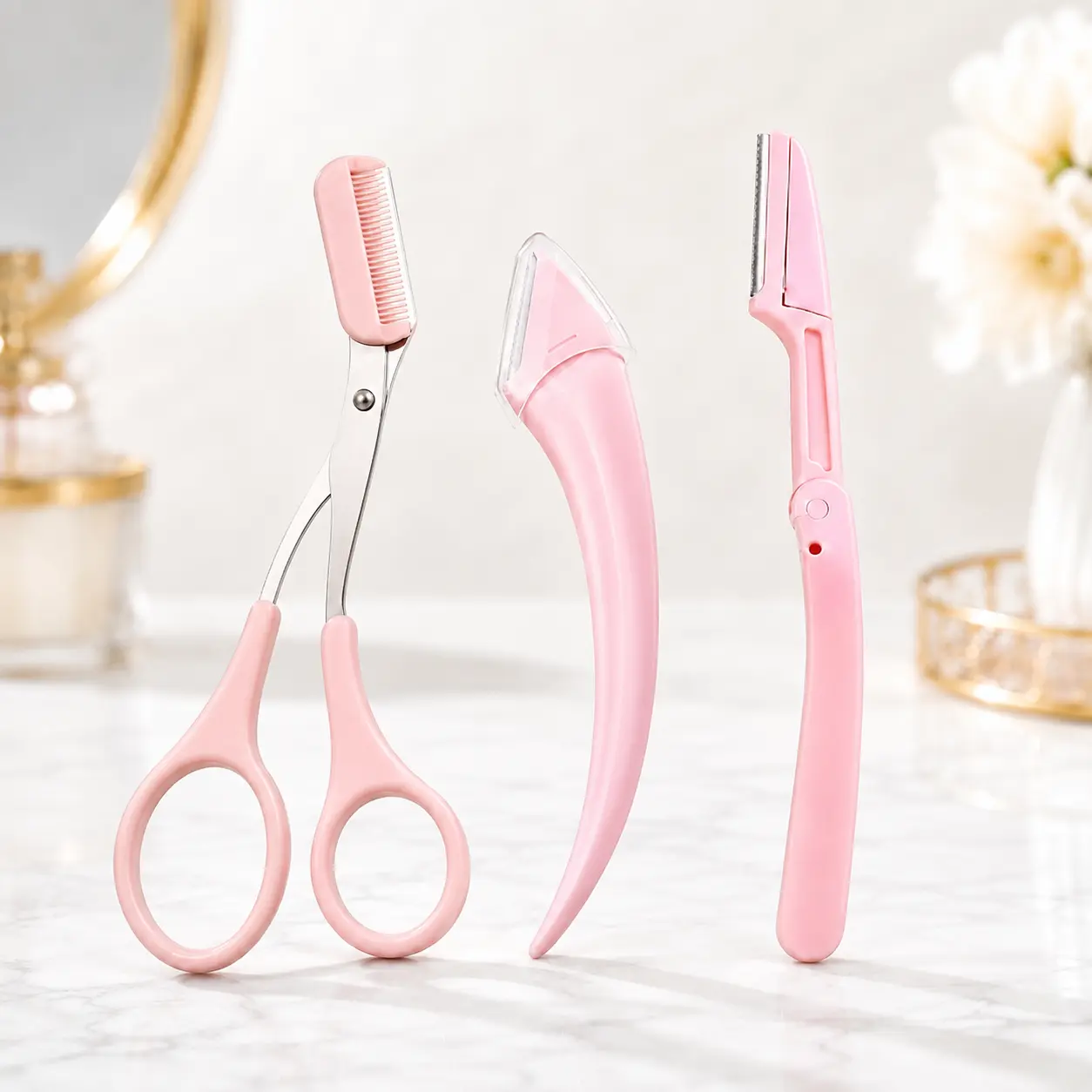 3-in-1 Eyebrow Trimmer & Facial Razor Kit – Gentle Dermaplaning Tool, Precision Micro-Blade & Comb Scissors Set for Brow Shaping & Face Hair Removal