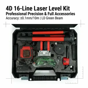 Milwaukee M12 4D 16-Line Self-Leveling Green Beam Laser Level with 6000mAh Battery and Remote Control for Professional Construction and Interior Framing Includes Magnetic Wall Bracket and Lifting Base