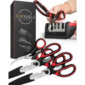 Heavy Duty Kitchen Shears With Sharpener - Lifetime Replacement Warranty* - Multipurpose Stainless Steel Scissors for Food - Sharp Food-Grade Kitchen Scissor for Meat, Seafood, Poultry - Set