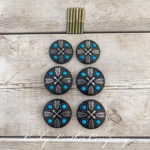 Turquoise & Black Arrow Concho Saddle Set for Western Saddles