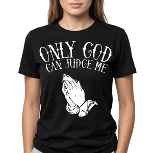 Men'S "Only God Can Judge Me" Graphic T-Shirt - Casual Crew Neck, Loose Fit Short Sleeve Top,Praying Hands Design,  Womenswear