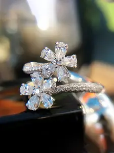 Rhinestone Decorated Flower Design Cuff Ring, Fashion Accessories for Women & Girls, Trendy All-match & Exquisite Jewelry for Birthday Gift