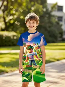 Boys' 3D Clothing Set, Cool Roblox Block Character Game Scene Print, Casual Daily Wear, Outdoor Suitable, Holiday Gift, Birthday Present