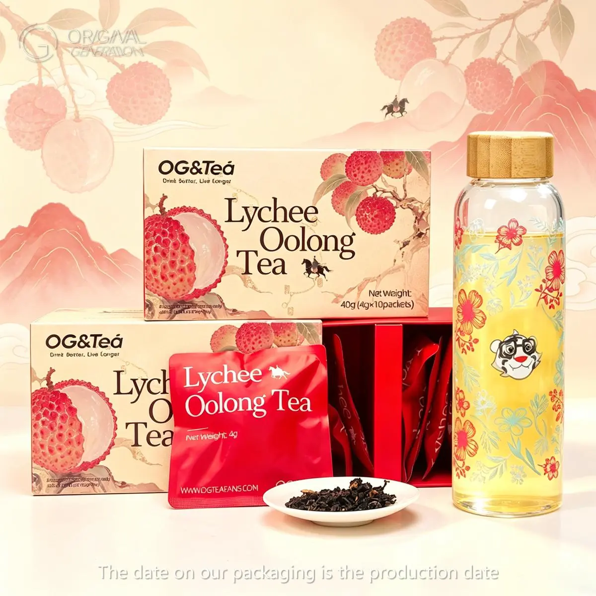 Live Special Bogo 2 Cartons Lychee Oolong Tea (1Carton 40g 4g×10pcs)×2 Cold Brew With Real Lychee Inside No Sugar No Artifical Flavor With Lychee  And Oolong Tea With Color Changing Water Bottle