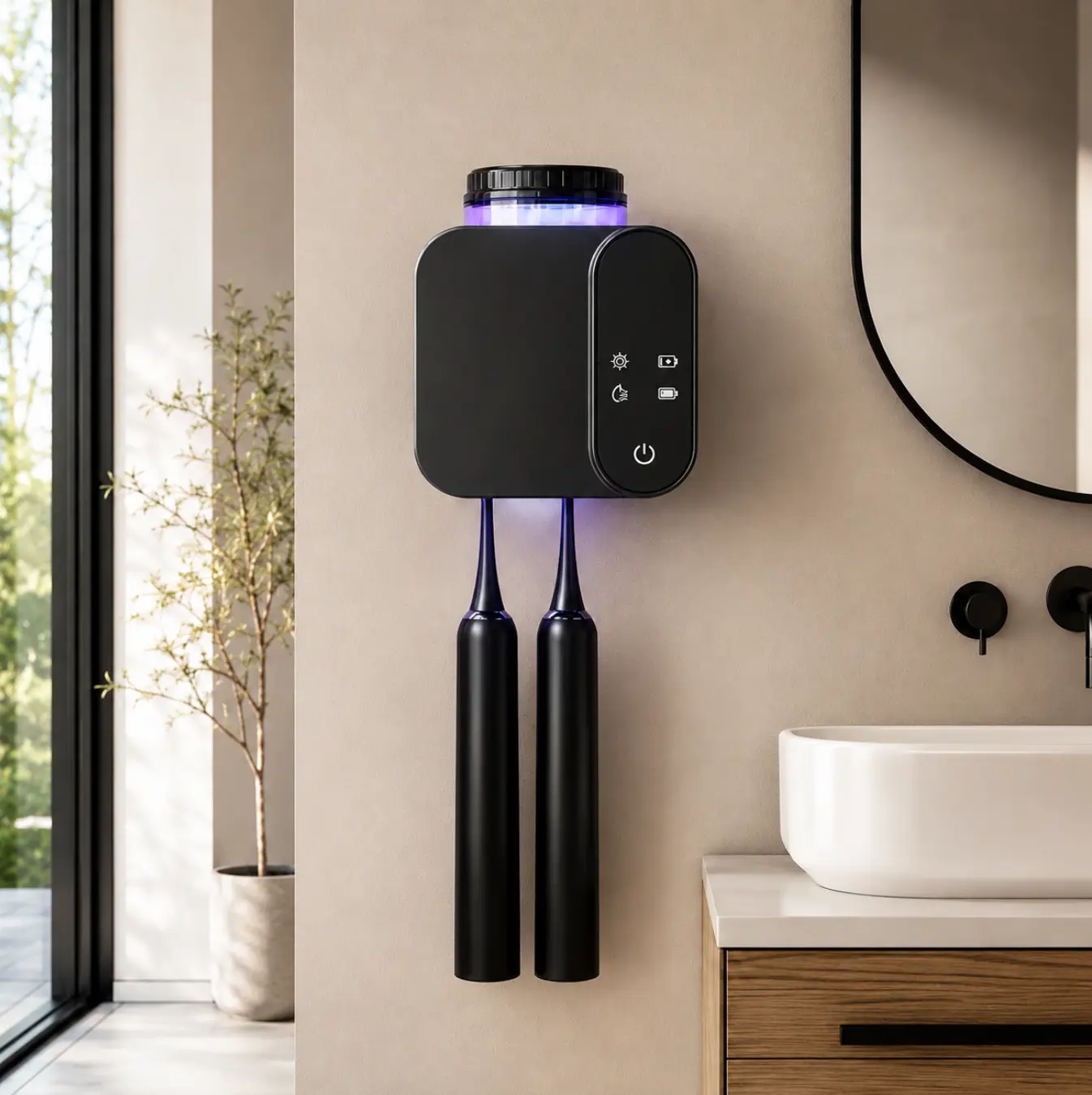 Wall-Mounted UV Toothbrush Sanitizer and Holder for Bathroom - UVC Sterilization, LED Status Light, Electric 2-Brush Capacity, Space-Saving Organizer That Sterilizes Toothbrushes