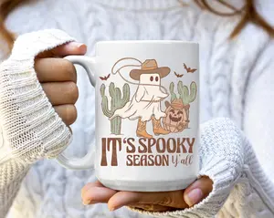 Halloween Spooky Western Mug, Halloween Coffee Mug, Spooky Coffee Cup, Ghost Halloween Tea Cup, Ghost Halloween Ceramic Mug, Ghostie Mugs, Fall Decor Gift