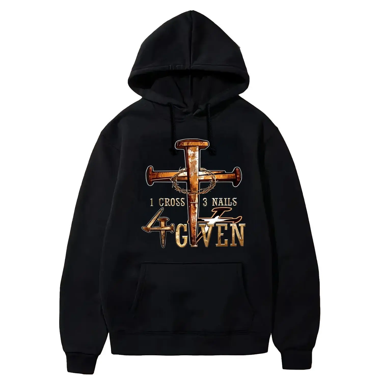 Men's Hoodies Heavy-Duty Hooded with Cross 4GWEN Graphic Print Casual Pullover Front Pocket Winter Warmth with Lettering for Fall Winter Home Wear Versatile and Stylish