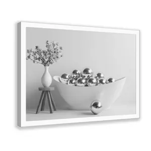 Disco Ball Bathtub _ Retro Bathroom,Black and White, Photograph, Retro,Cozy Neutral Canvas Wall Art, Farmhouse Decor for Bedroom and Living Room.