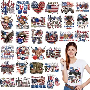 30 count Patriotic Iron on Transfers 4th of July Iron on Decals Patches Independent Day Western Heat Transfers Vinyl Decals for Clothes Bag Covers DIY Decorations