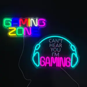 Creative Gaming Zone & Earphone Design Neon Sign, 2 Counts/set USB Powered Decorative Neon Light, Creative Gaming Neon Sign for Home Party Decoration