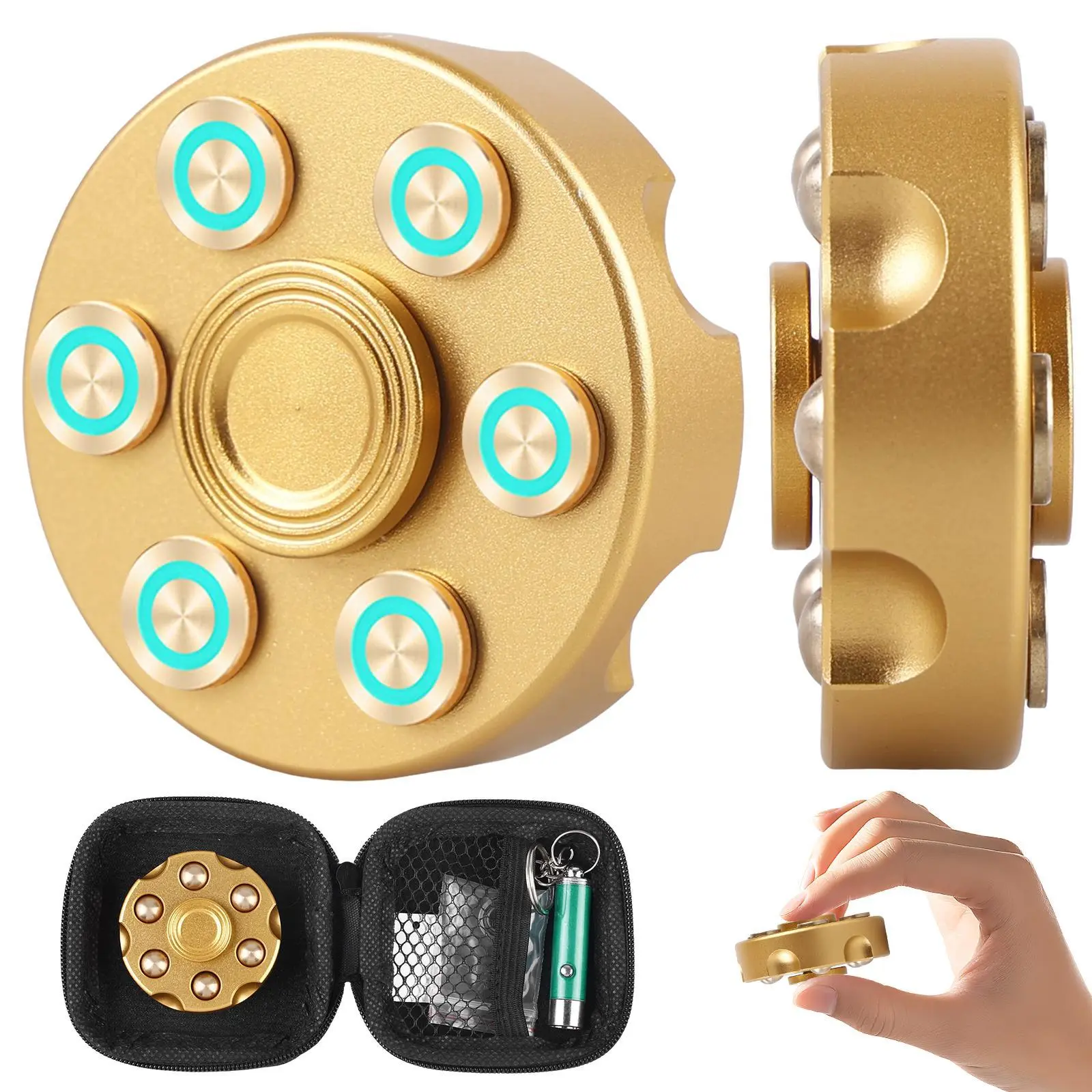 Spinning Revolver Cylinder Container Cool Alloy Fidget Spinner Metal Toy - Stress Relief Sensory Spinning Anti Anxiety Desk Toy for Kids Adults