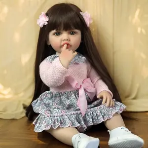 Reborn Baby Dolls Girl Full Body Vinyl 22 Inch Real Life Baby Doll with Long Hair Realistic Newborn Baby Doll Cute Toddler Toy Gifts