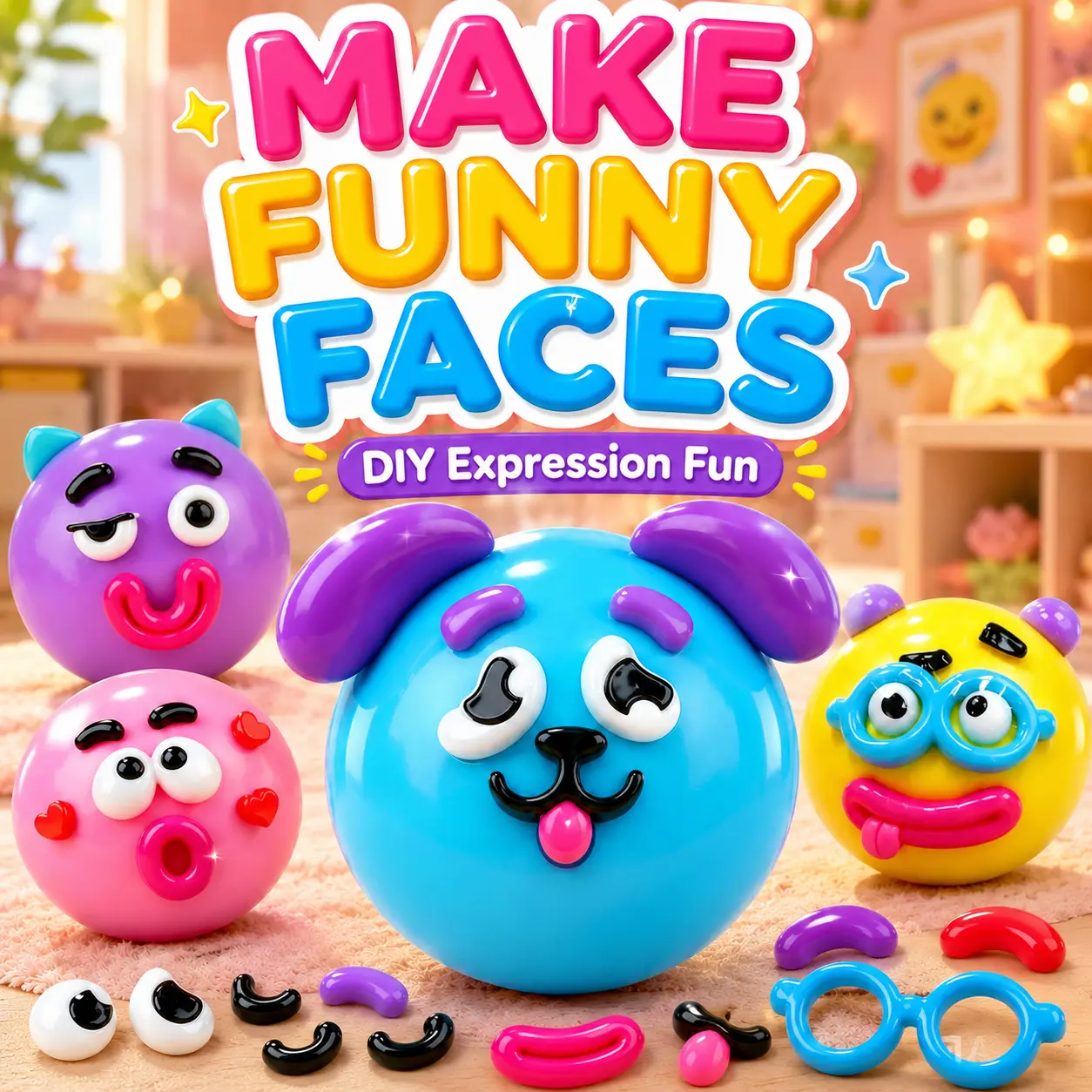 Funny Face Dog Squishy Toy Soft Sensory Fidget Toy Stress Relief Squeeze Toy Anxiety Relief Face Swap Squishy Moldable Decompression Toy Portable Desk Toy Party Favor Gift for Kids Teens Adults