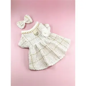 1set Warm Pearl Collar Thickened White Pet Dress