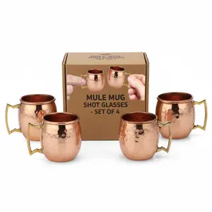 Modern Home Set of 4 Handmade 100% Copper Moscow Mule Shot Glasses 2oz – Hammered Mini Mugs