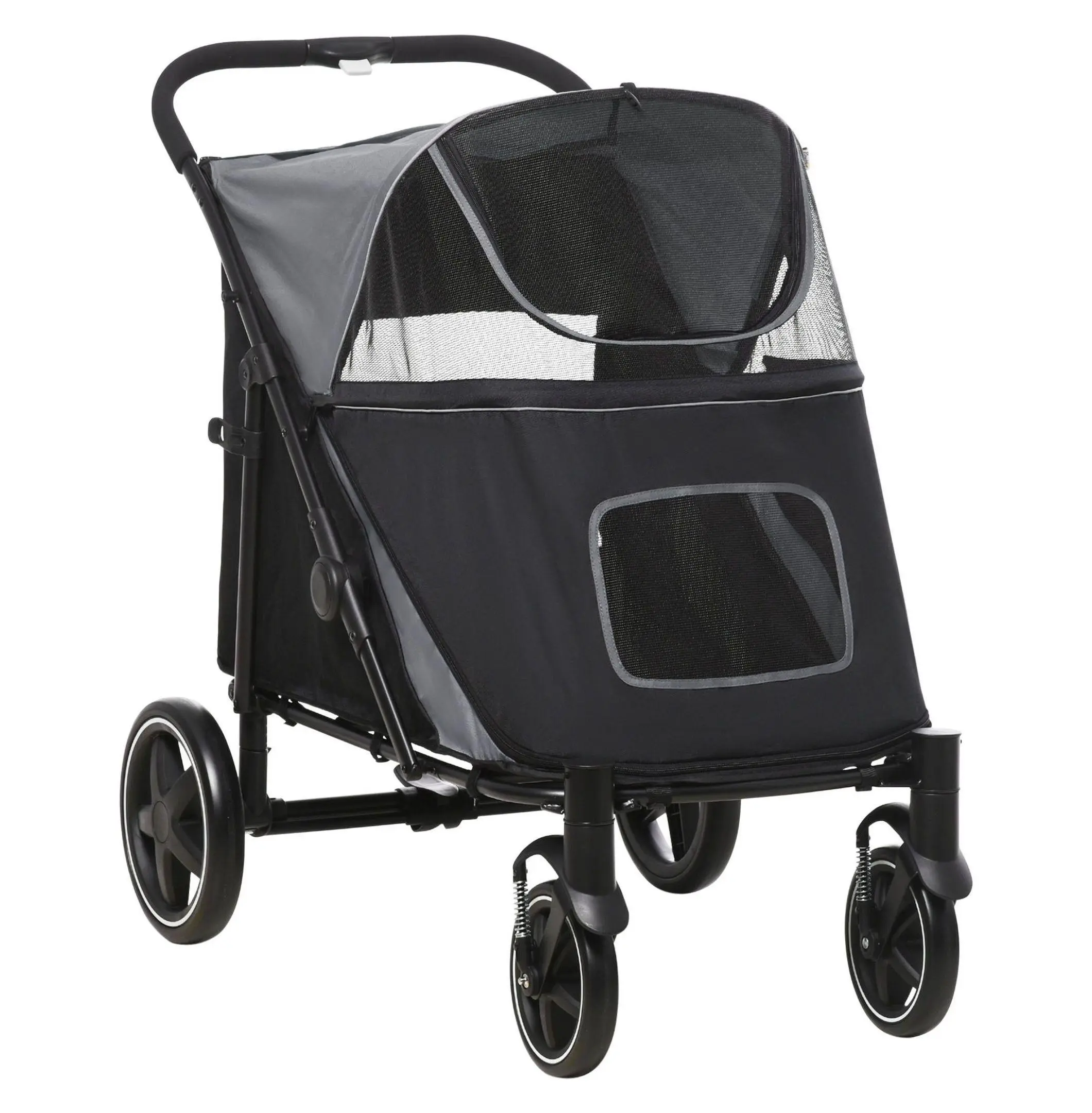 Pet Stroller Dog Cat Carriage - One Click Fold, Shock Absorber, Universal Wheels default