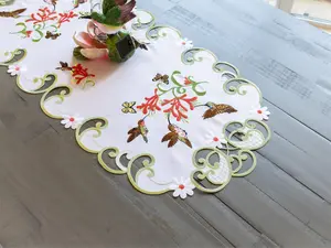Linens Art And Things - Embroidered Table Runner with Hummingbirds