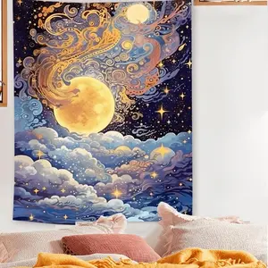 Cloud & Moon Pattern Tapestry, Starry Sky Pattern, Wall Hanging Tapestry, Boho Shabby Chic, Wall Art Decor for Home Living Room Bedroom, Room Decor, Home Decor