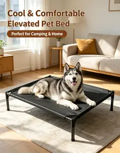 Extra Large Elevated Dog Bed with Cooling Mat, Breathable Mesh Raised Cot for Large Breeds, Indoor/Outdoor Use aluminum tube metal frame teslin