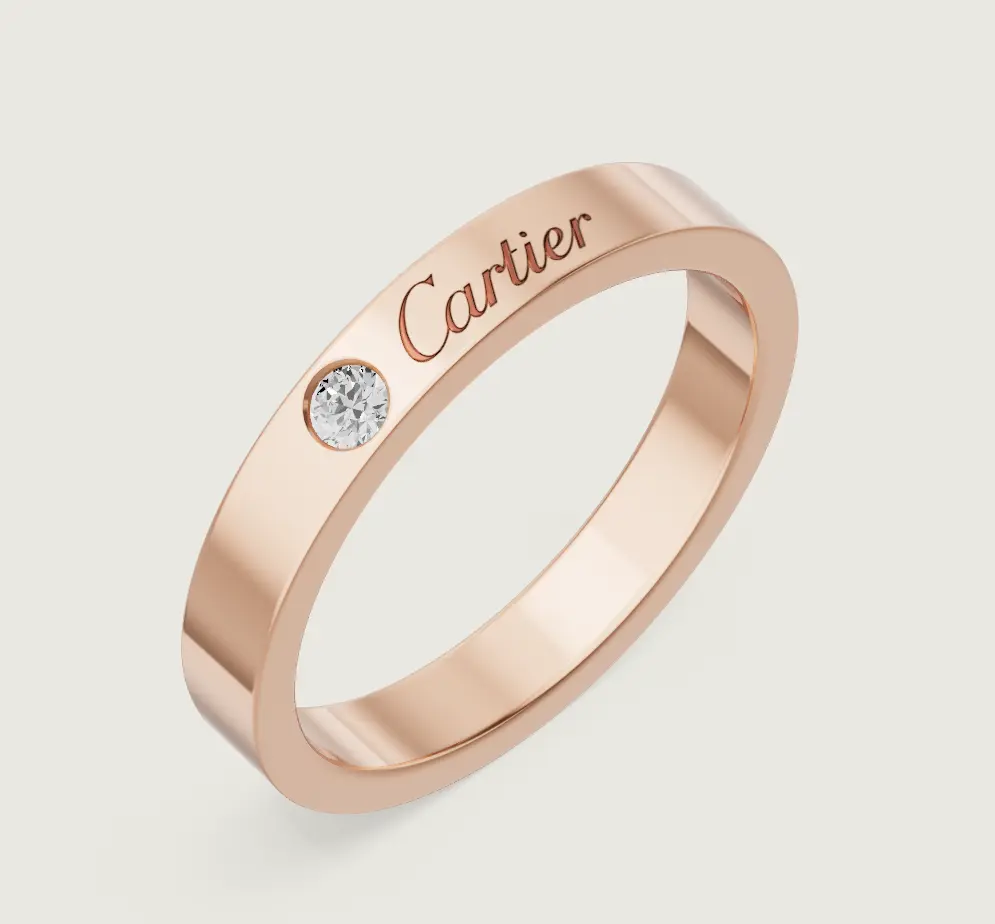 Pre-owned Cartier C DE WEDDING BAND ring, 3 MM WIDTH, 1 DIA，18k rose gold