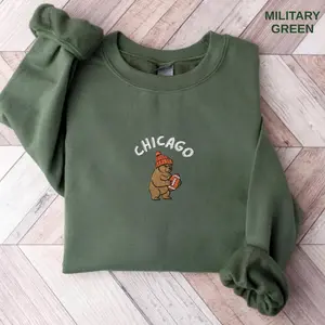 [Made in US] Embroidered Football Sweatshirt, Game Day Bear Crewneck, Football Fan Sports Gift, Unisex Sweater For Men, Women