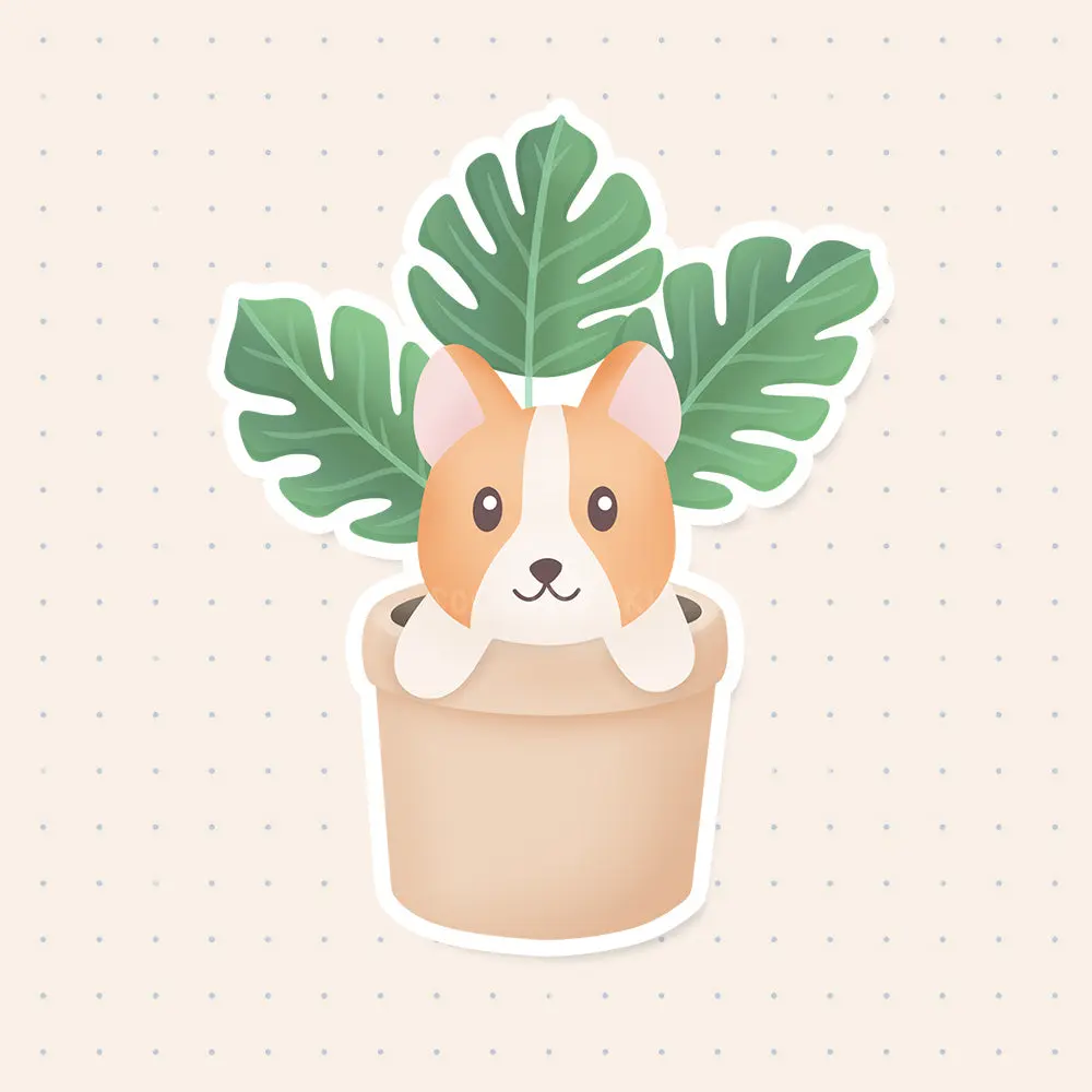Potted Plant Corgi Sticker