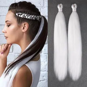 White Easy Braiding Hair 26 Inch Pre Stretched Easy Hair 2 Packs Synthetic Crochet Box Braids Yaki Texture Hot Water Setting Hair Extensions (26 Inch,2 Packs,White#)