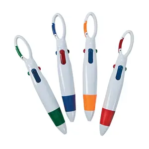 5 1/2" Retractable Four-Color Carabiner Shuttle Pens - 12 Pc.
