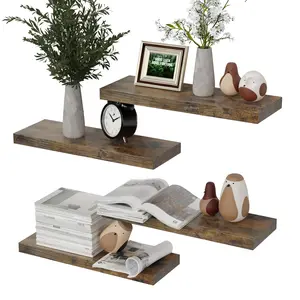 Bosniik White 15.8inch Floating Shelves 4-Piece Set with Invisible Brackets for Bedroom Bathroom Kitchen Living Room Decor Artificial Wood Frosted Surface 20 lb Capacity Easy Assembly Wooden Block Wall Shelves Plant Desk