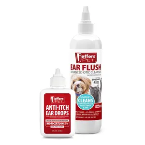Jeffers Ear Flush and Anti-Itch Ear Drop Bundle for Dogs & Cats
