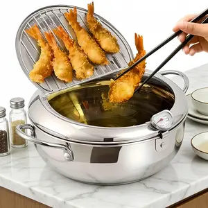 Premium Deep Fryer with Oil Drip Rack & Lid Stainless Steel Non-Stick for Frying Shrimp & Other Dishes Includes 5 Free Gifts filtration deep fryer pot Cooker Durable