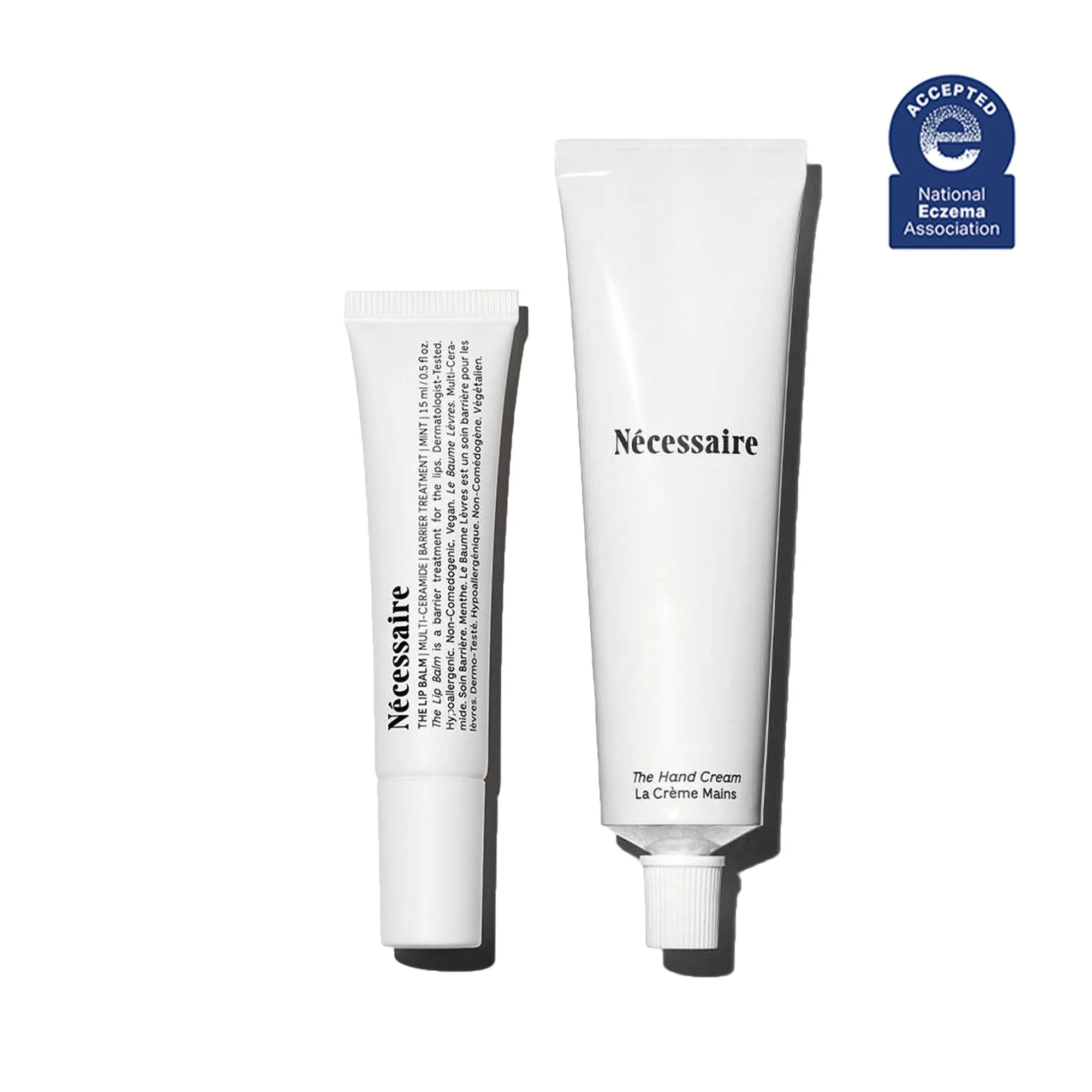 Necessaire Hand-Lip Moisture Duo - 65ml Hand Cream & 15ml Lip Balm Set with Mint Oil, Ceramides, Peptides & Glycerin for Dry Skin Repair