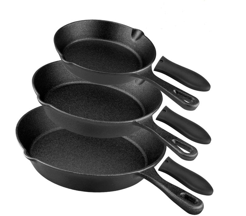 Pre-Seasoned Cast Iron Skillet 3 piece Cast Iron Frying Pan set with Heat-Resistant Handles - 6 inch, 8 inch and 10 inch Cast Iron Set, For Frying, Saute, Pizza, Oven Safe (Black)