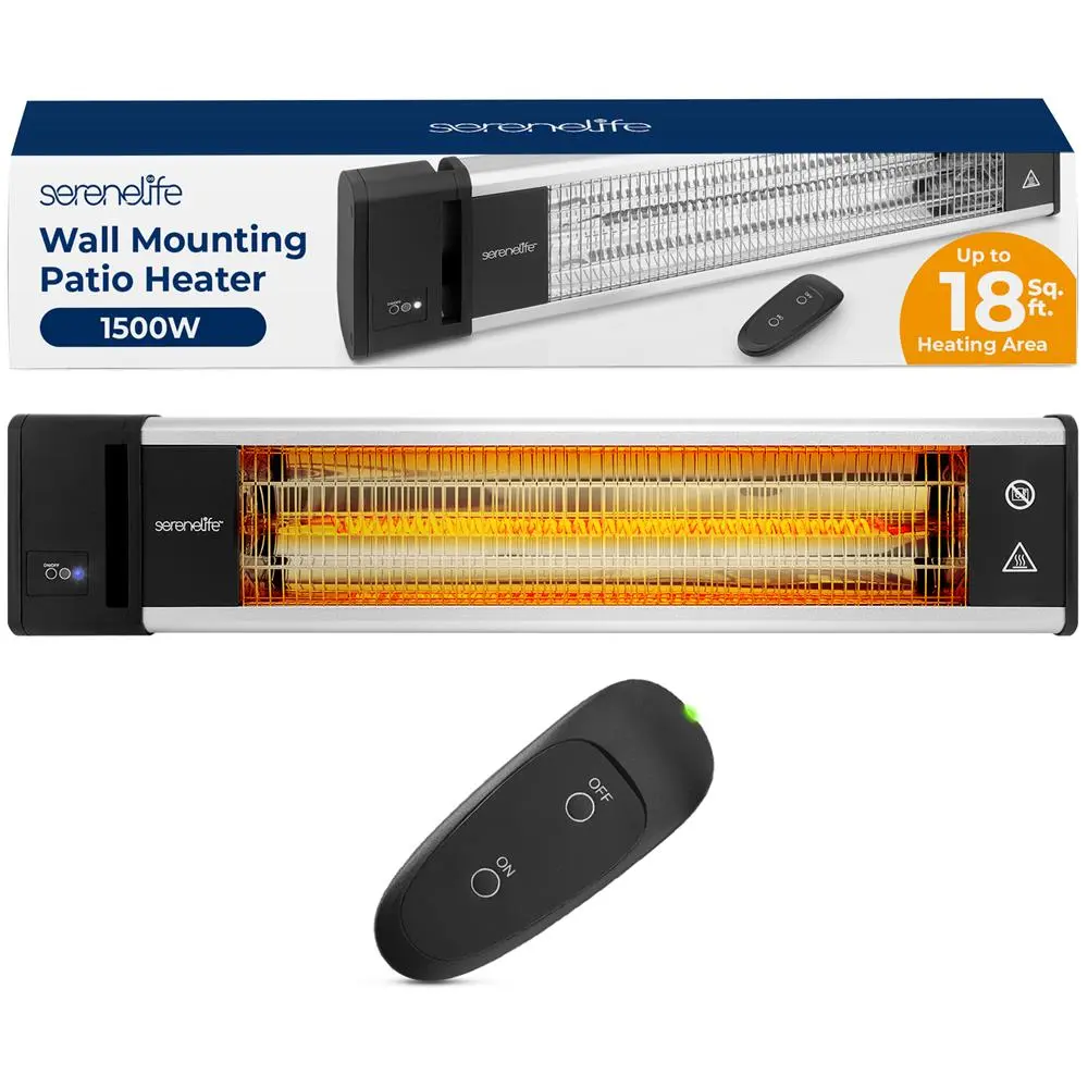 1500W Wall-Mountable Infrared Patio Heater - Aluminum Construction, Efficient Heating, Included Remote Control