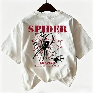 Spider Patterned T-shirt - "Spider Wonder" Design Tee for Women Men, Red Spider Webs and Black Spiders, Casual Round Neck Unisex Short Seeved Top
