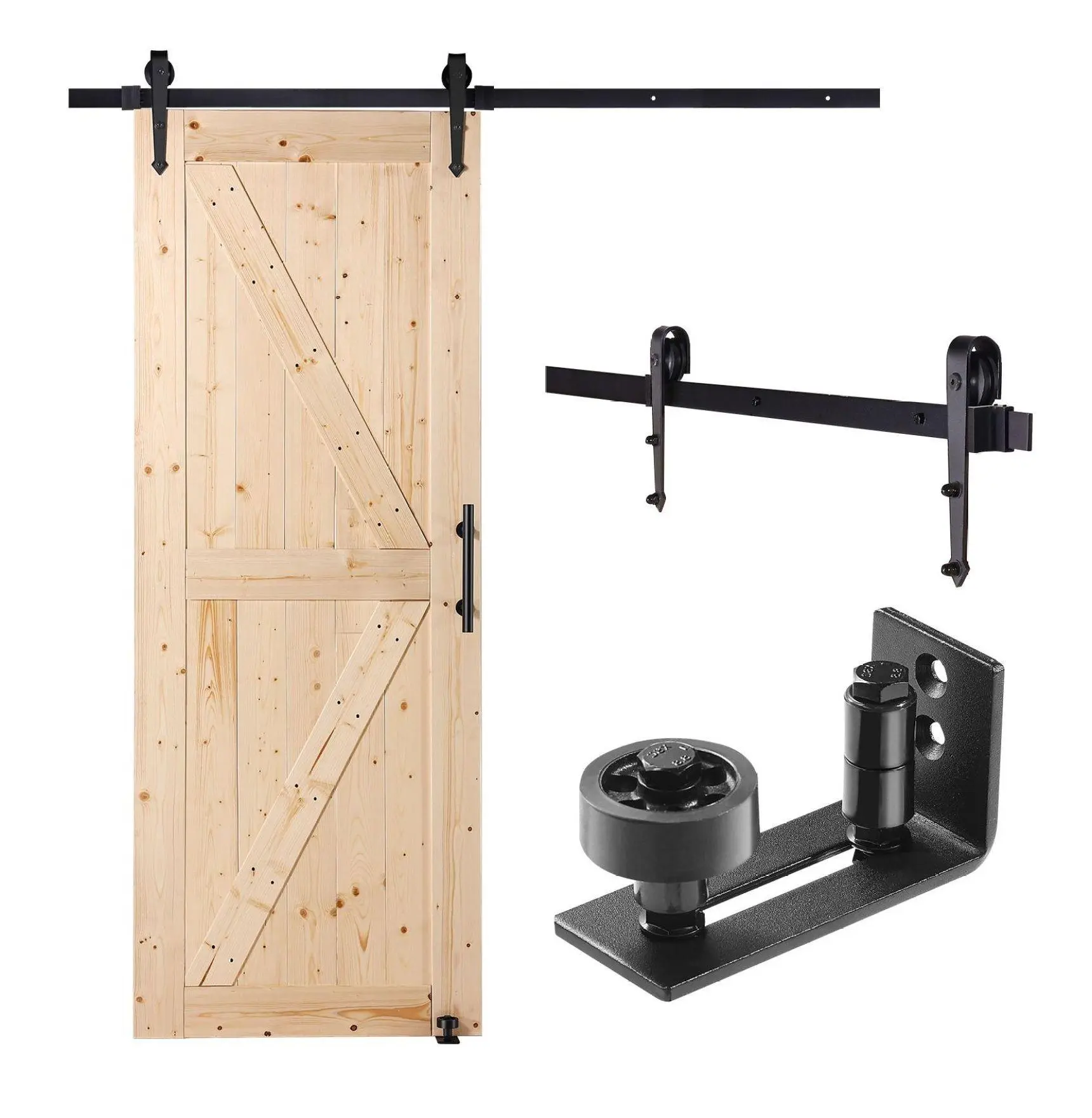 30x84" Barn Door Kit, Spruce Wood Sliding Door, Interior Barn Doors with Hardware, Floor Guide, Handle - Smooth Quiet Operation, Home Dcor 30 x 84 inches