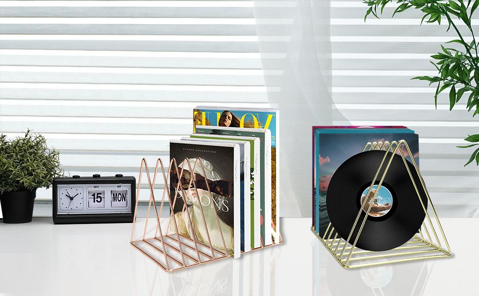 2 Pack Magazine Holders with 9 Slots, Desk File Organizer for Vinyl Records, Books and Office Storage