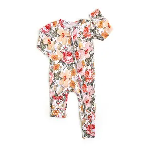 Nella RUFFLE ZIP Baby Romper with 2-Way Zipper for Easy Diaper Changes Soft Bamboo Viscose Fabric with Mitten Cuffs and Fold-Over Feet for Newborn to 24 Months
