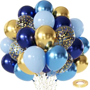 Navy Blue  Balloons, 60 count 12 Inch Pastel Blue Balloons Includes  Light Dark Blue Blue Metallic  Confetti Balloons for Wedding Graduation Bridal Shower Birthday Party Decorations.