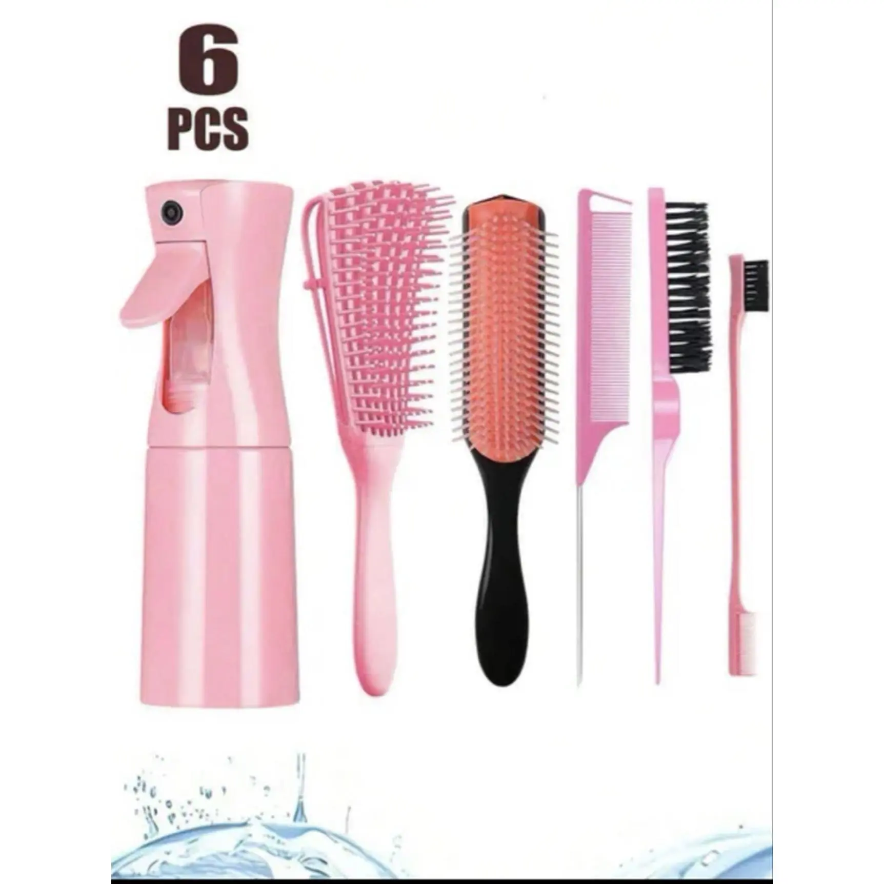 6-Piece Pink Comb and Brush Set for Hair Care - Includes 6 Essential Tools for Styling and Maintenance