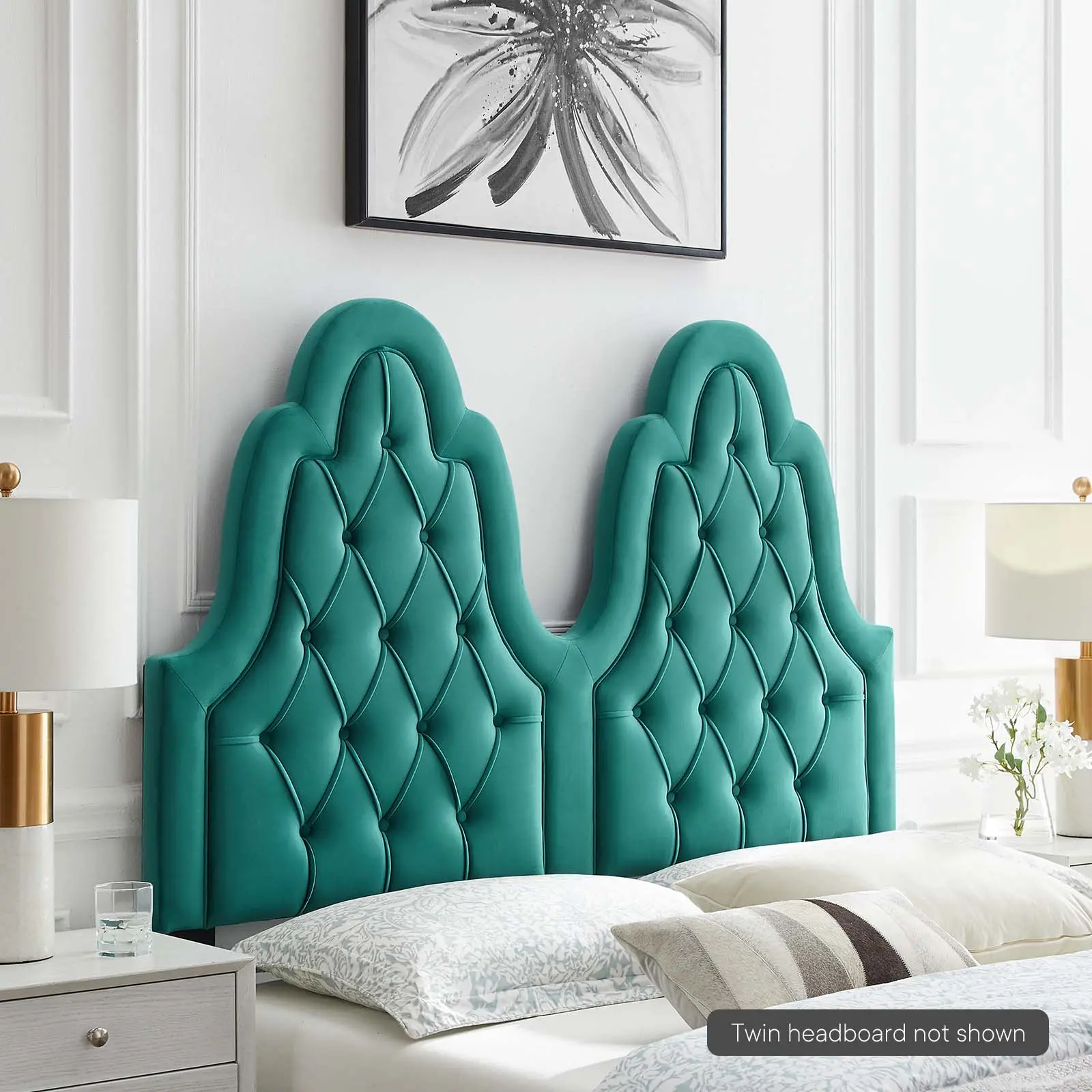 Modway Augustine Tufted Performance Velvet Twin Headboard in Teal