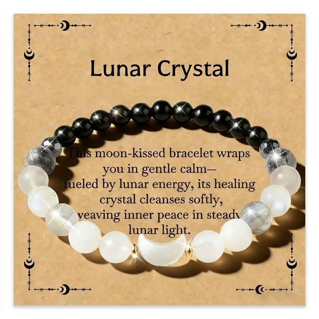 Boho Style Moon Phase Bracelet for Women, 8mm Natural Agate & Labradorite Gemstone Beads with Mother of Pearl Charm, Adjustable Daily Wear Jewelry, Handcrafted Bracelet, Lunar Charm Bracelet