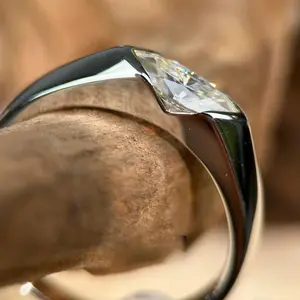 [LUMI33]  D Color VVS Clarity Marquise Cut Synthetic Moissanite Ring for Women Men 925 Sterling Sliver Half Bezel Tension Set Solitaire Band, Jewelry for Men Women